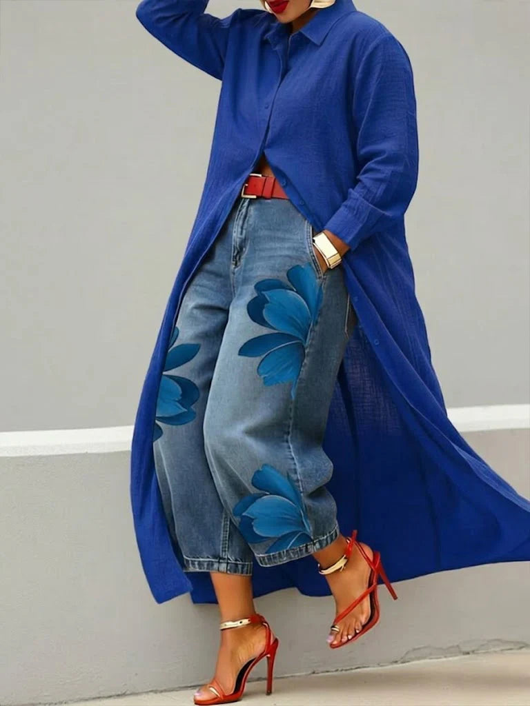 Marigold | Women's Floral Print Wide Leg Jeans