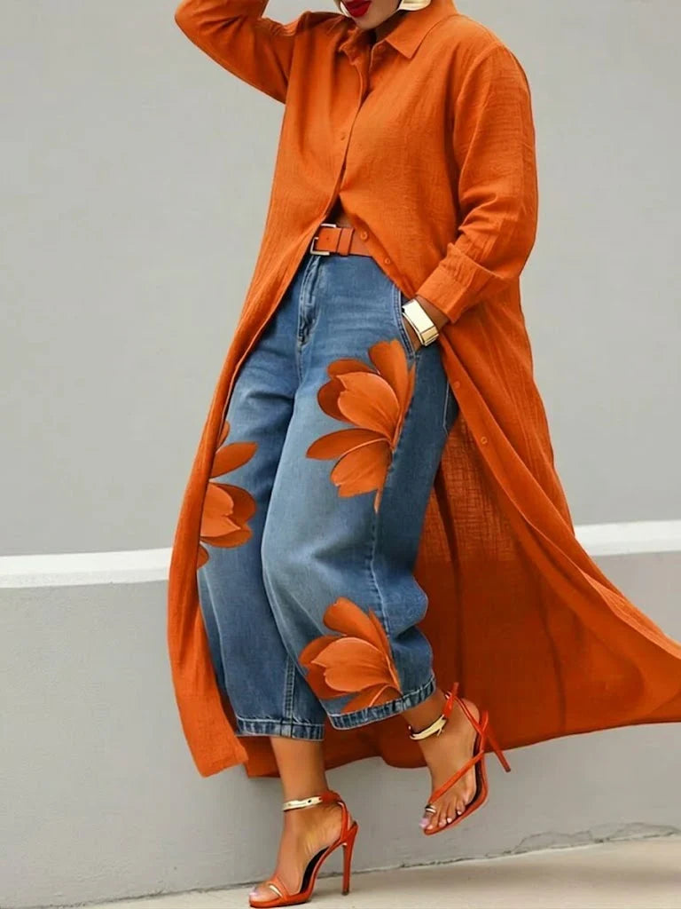 Marigold | Women's Floral Print Wide Leg Jeans