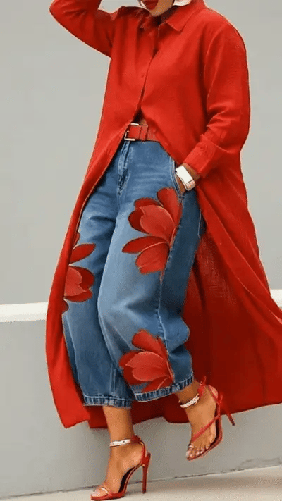 Marigold | Women's Floral Print Wide Leg Jeans