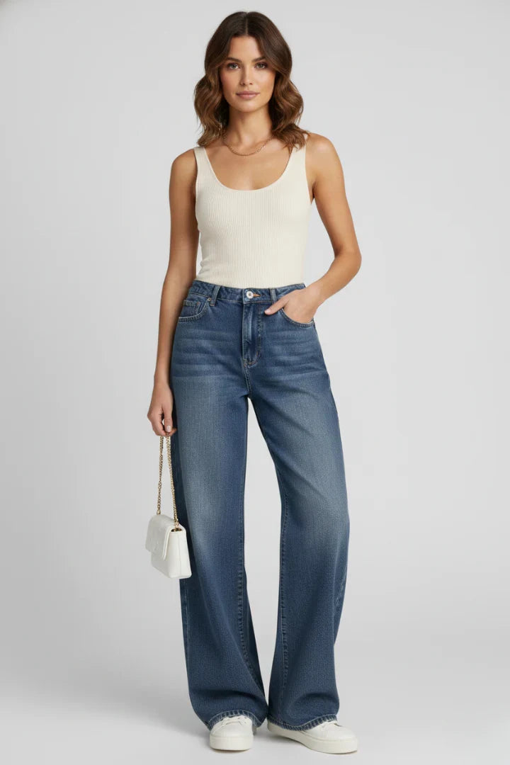 Lucienne | Women's Pocketed Wide Leg Jeans