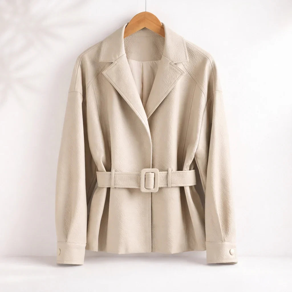 Camille | Belted Lapel Leather Jacket
