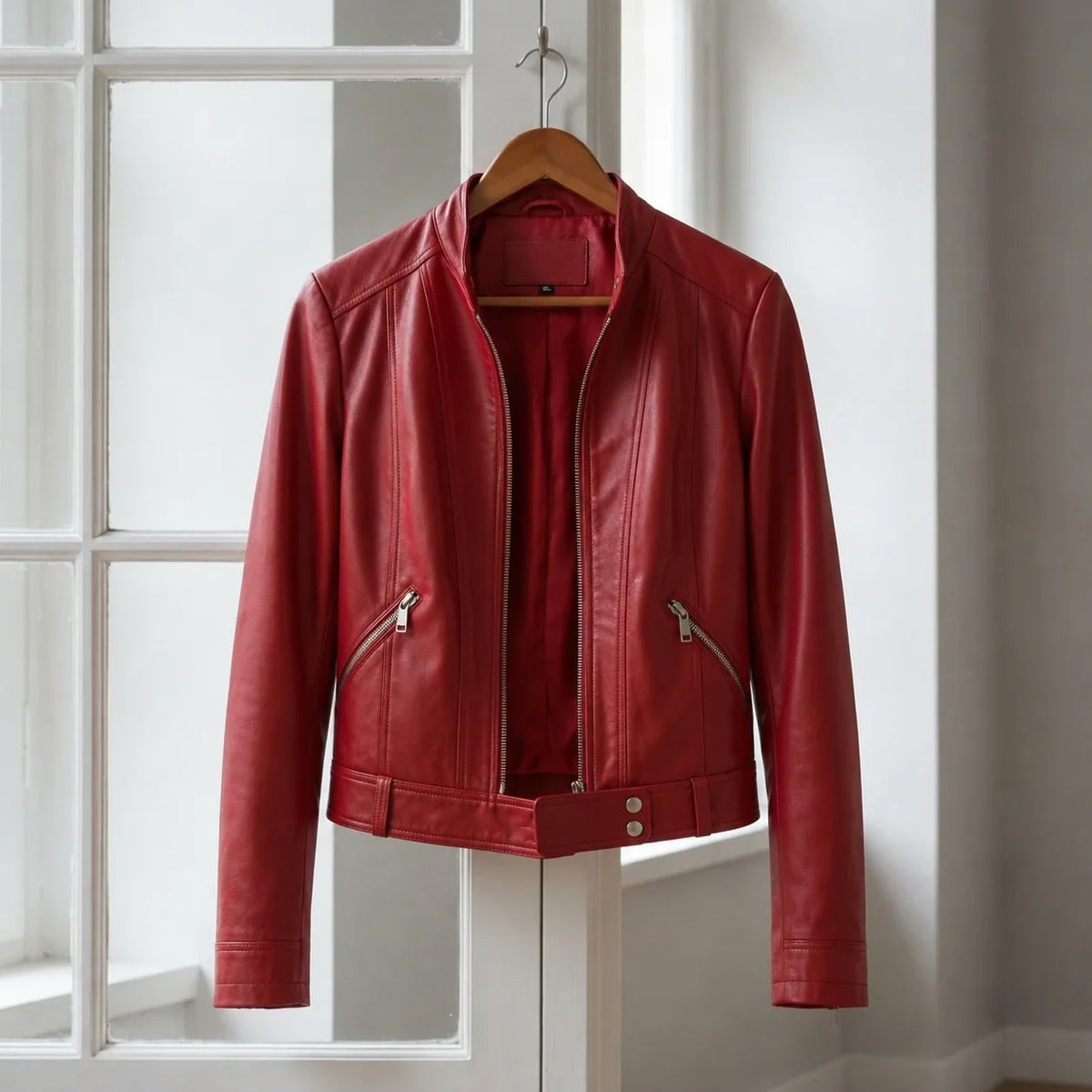 Ines | High Collar Moto Leather Jacket