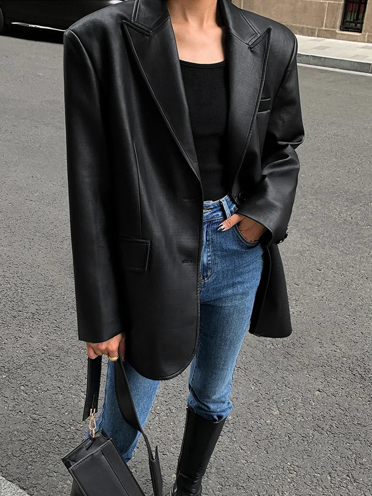 Marceline | Oversized Blazer Leather Jacket