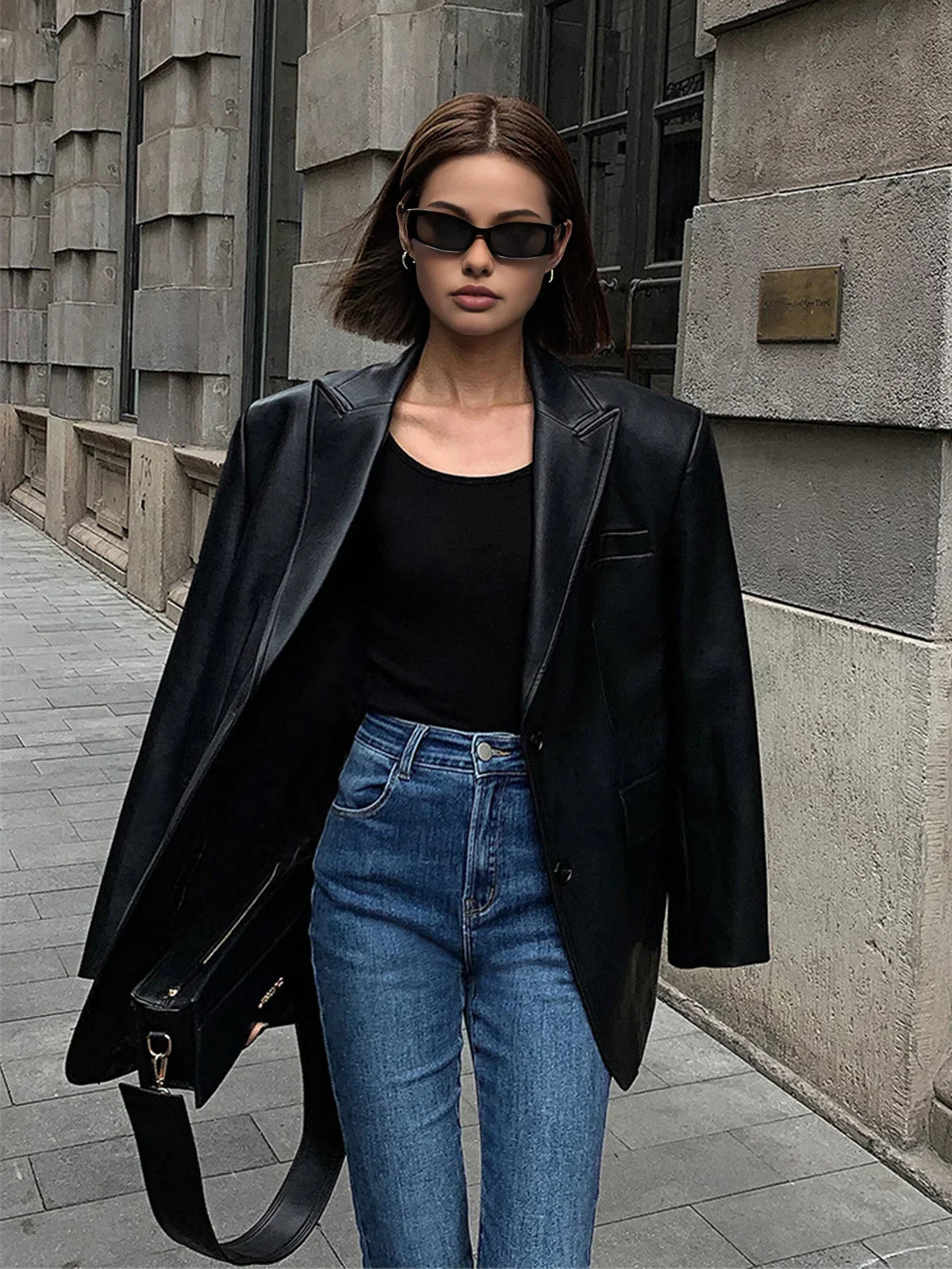 Marceline | Oversized Blazer Leather Jacket