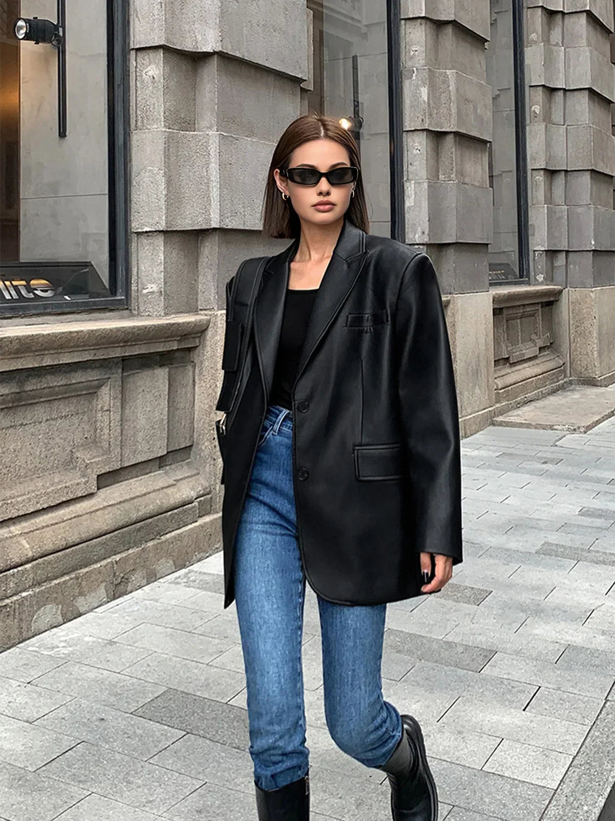 Marceline | Oversized Blazer Leather Jacket