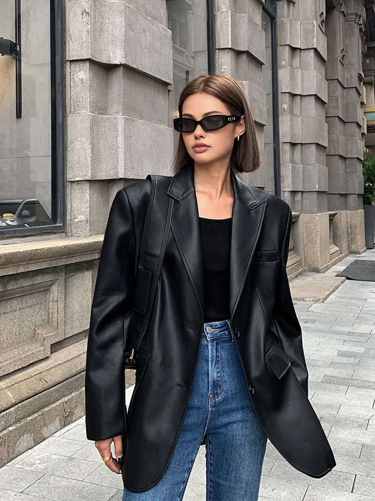Marceline | Oversized Blazer Leather Jacket
