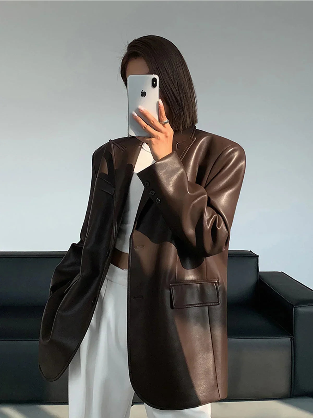 Marceline | Oversized Blazer Leather Jacket