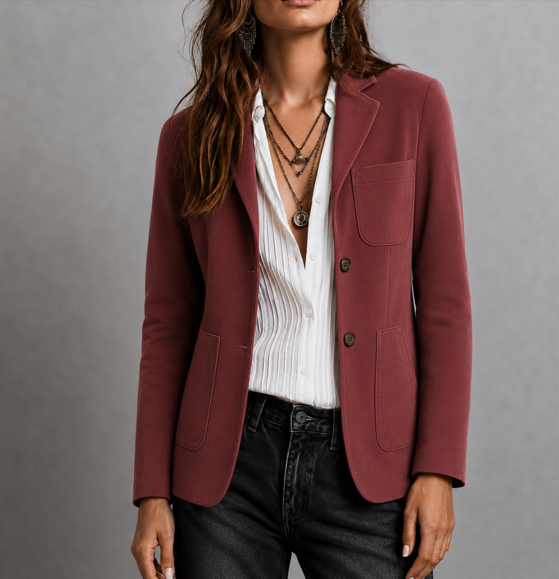 Solveig | Women's Suede Patch Pocket Notch Lapel Blazer