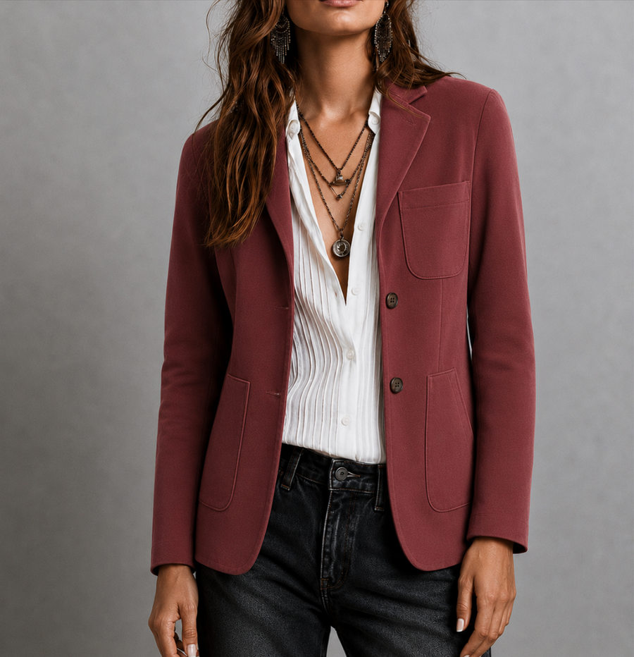 Solveig | Women's Suede Patch Pocket Notch Lapel Blazer