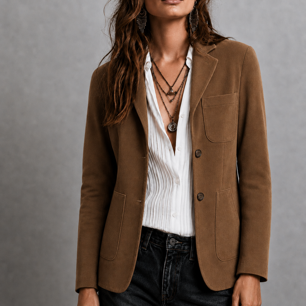 Solveig | Women's Suede Patch Pocket Notch Lapel Blazer