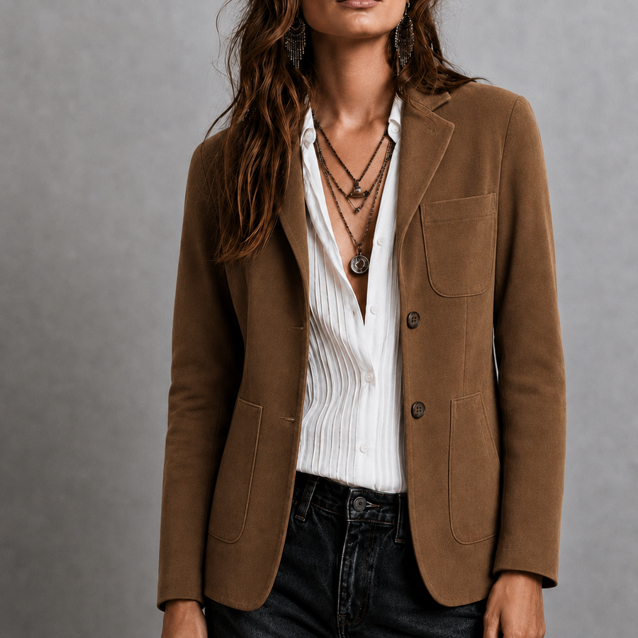 Solveig | Women's Suede Patch Pocket Notch Lapel Blazer