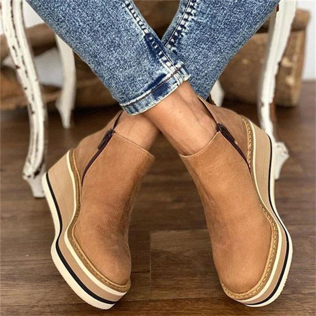 Marlowe | Women's Platform Wedge Side Zip Ankle Boots