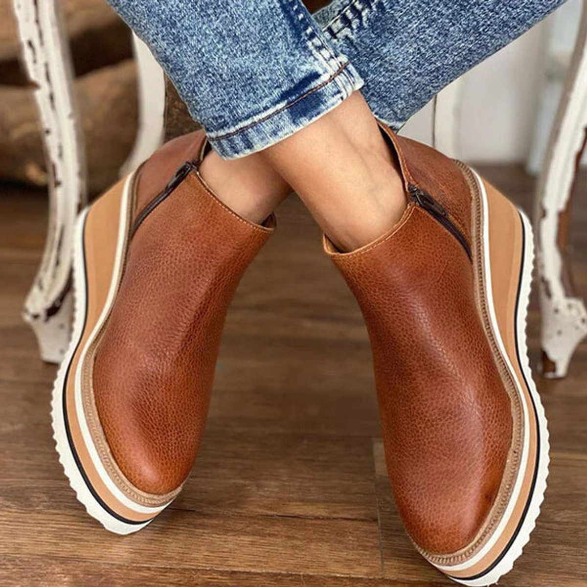 Marlowe | Women's Platform Wedge Side Zip Ankle Boots