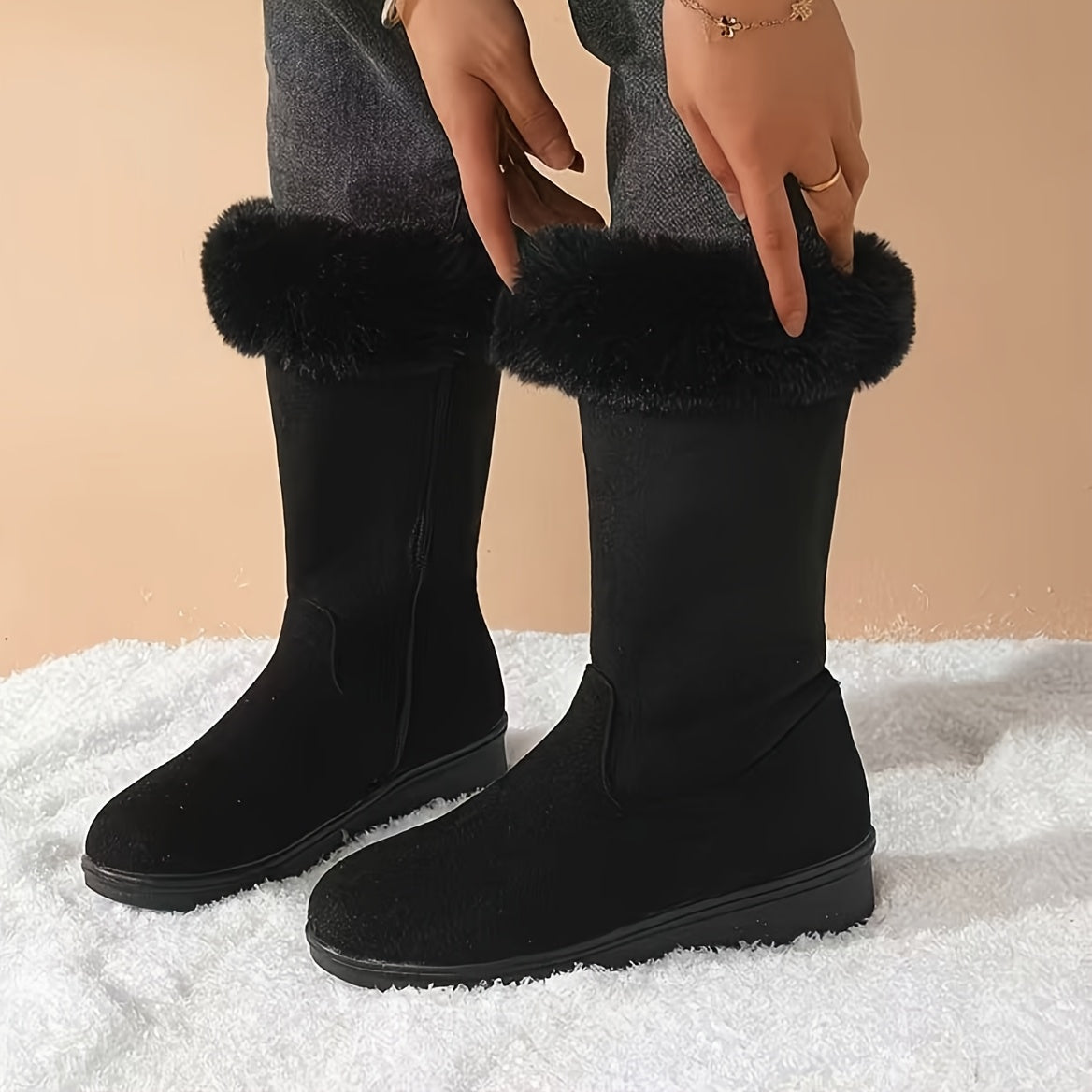 Wrenova | Women's Fur-Cuff Mid-Calf Boots