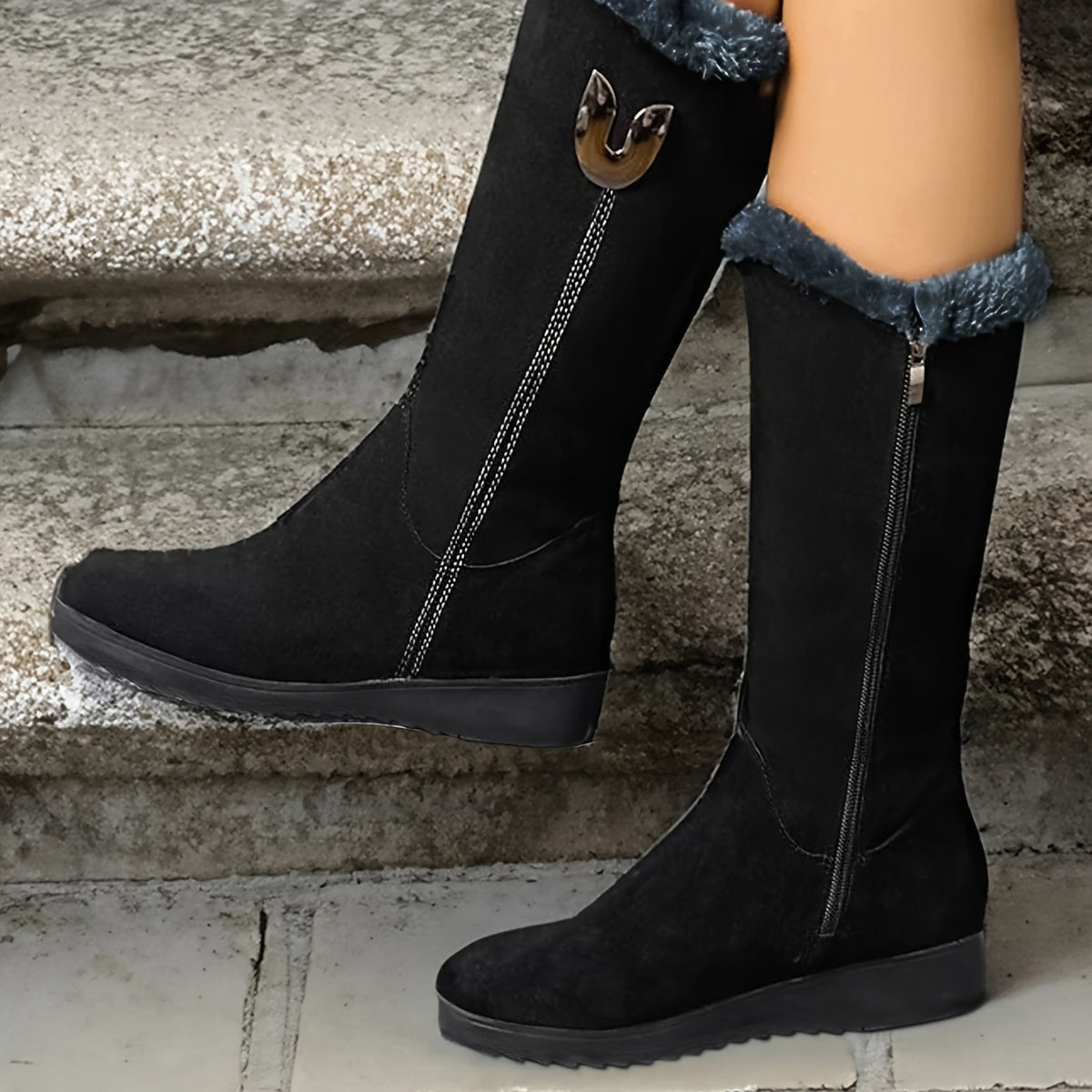 Wrenova | Women's Fur-Cuff Mid-Calf Boots