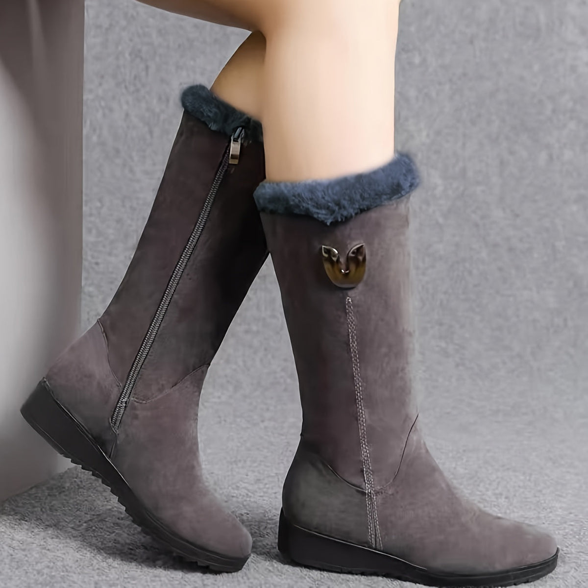 Wrenova | Women's Fur-Cuff Mid-Calf Boots